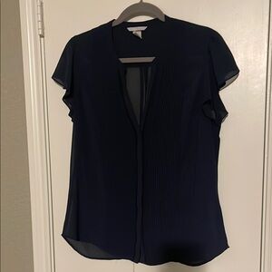 H&M Blue Flutter Sleeve Mandarin Collar Blouse